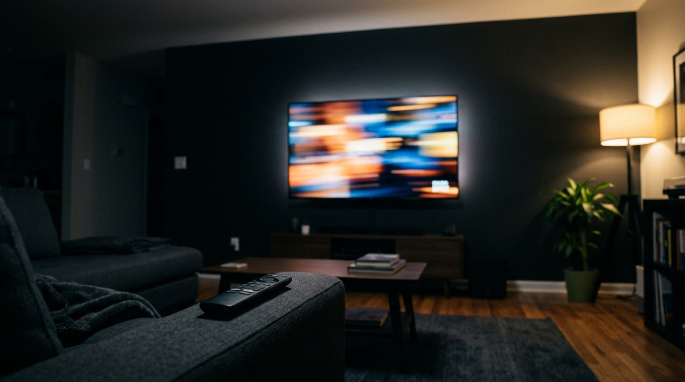 A wall-mounted television in a living room